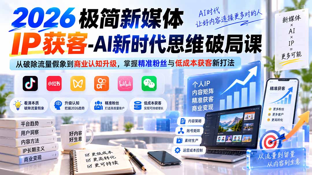 （20272期）2026极简新媒体IP获客-AI新时代思维破局课：从破除流量假象到商业认知升级，掌握精准粉丝与低成本获客新打法-宇文网创