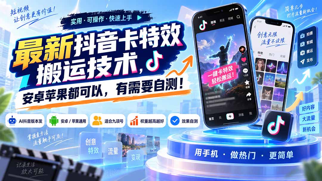 （20606期）最新抖音卡特效搬运技术，安卓苹果都可以，有需要自测！-宇文网创