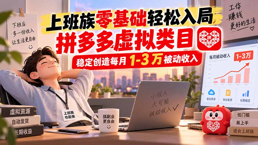 （20250期）上班族零基础轻松入局，拼多多虚拟类目，稳定创造每月 1-3 万被动收入-宇文网创