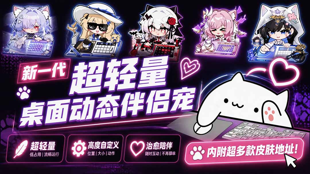 (20293期)开源免费用!新一代超轻量桌面动态伴侣宠,体验更美观,更丝滑,内附超多款皮肤地址,BongoCat-宇文网创