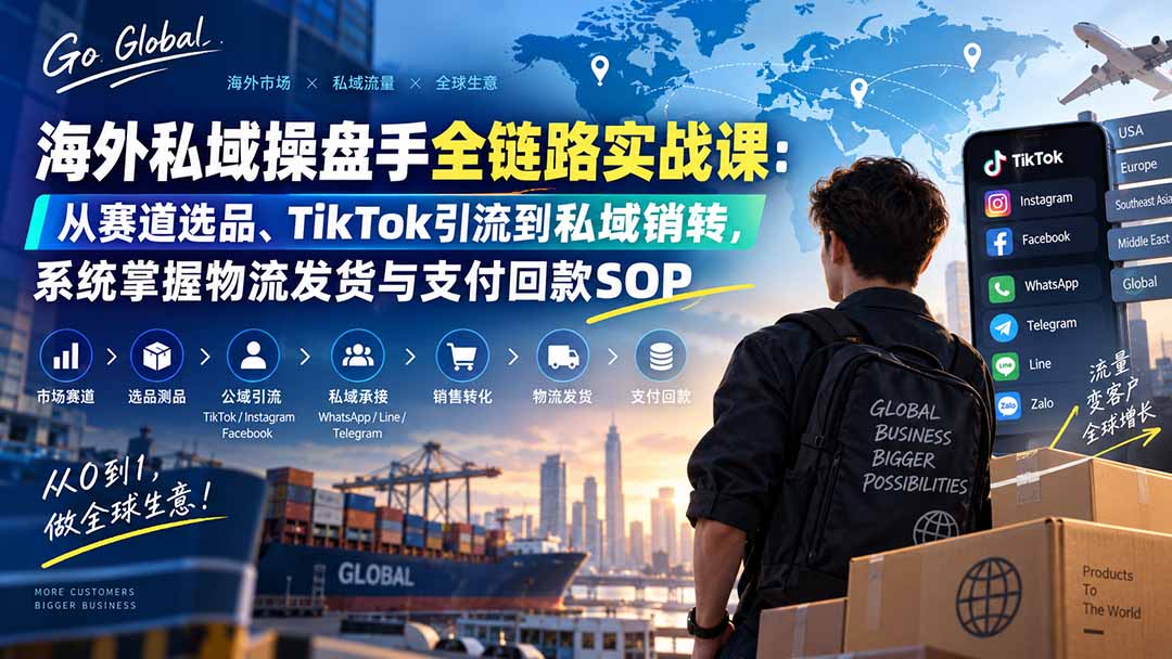 （20255期）海外私域操盘手全链路实战课：从赛道选品、TikTok引流到私域销转，系统掌握物流发货与支付回款SOP-宇文网创