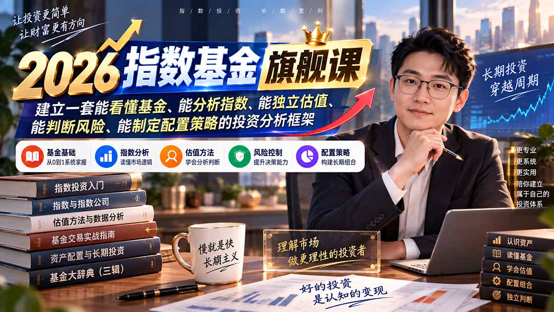 （20298期）2026指数基金旗舰课｜建立一套能看懂基金、能分析指数、能独立估值、能判断风险、能制定配置策略的投资分析框架-宇文网创