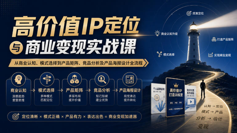 【无水印】高价值IP定位与商业变现实战课，从商业认知、模式选择到产品矩阵、竞品分析及产品海报设计全流程-宇文网创