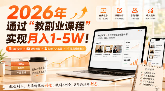 （20252期）2026年通过“教副业课程”实现月入1-5W！毫无保留的全部教给你-宇文网创