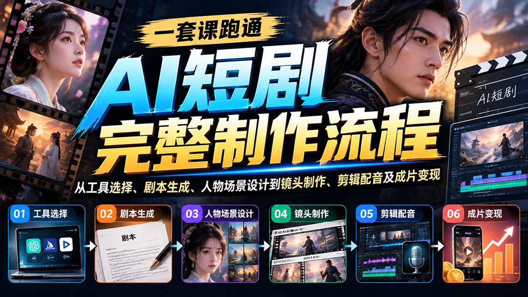(20742期)一套课跑通AI短剧完整制作流程:从工具选择、剧本生成、人物场景设计到镜头制作、剪辑配音及成片变现-宇文网创
