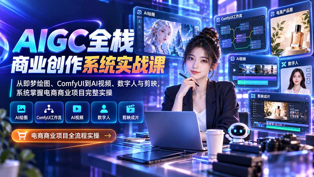 (20342期)AIGC全栈商业创作系统实战课:从即梦绘图、ComfyUI到AI视频、数字人与剪映,系统掌握电商商业项目完整实操-宇文网创