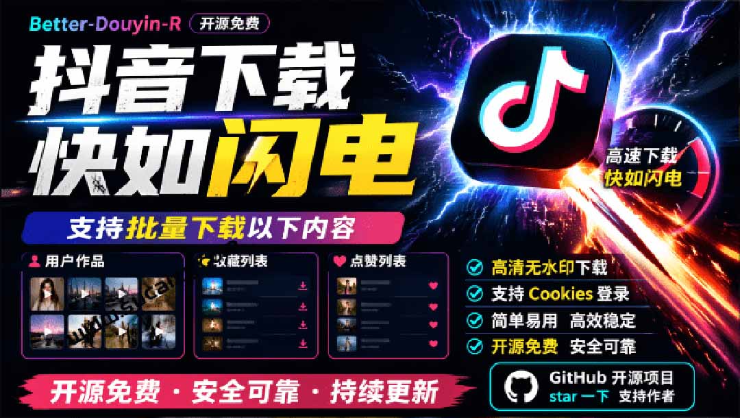 （20511期）超级好用！D音视频下载神器，支持批量下载用户作品收藏列表和点赞列表，开源免费 Better-douyin-R-宇文网创