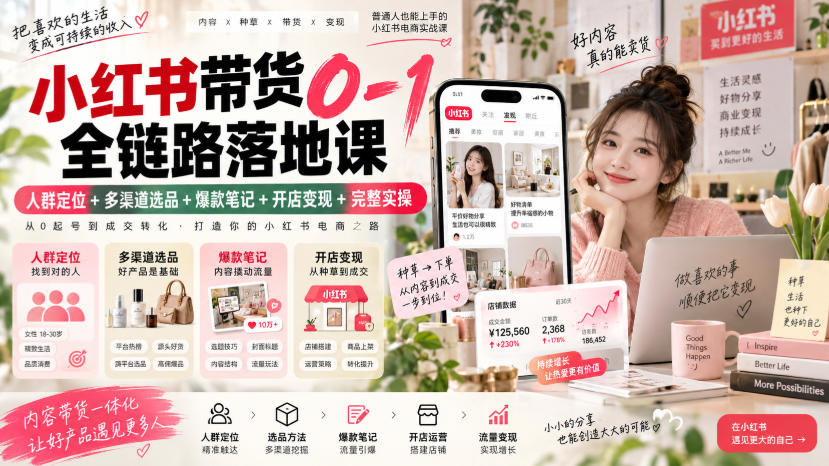 小红书带货0-1全链路落地课｜人群定位+多渠道选品+爆款笔记+开店变现完整实操-宇文网创