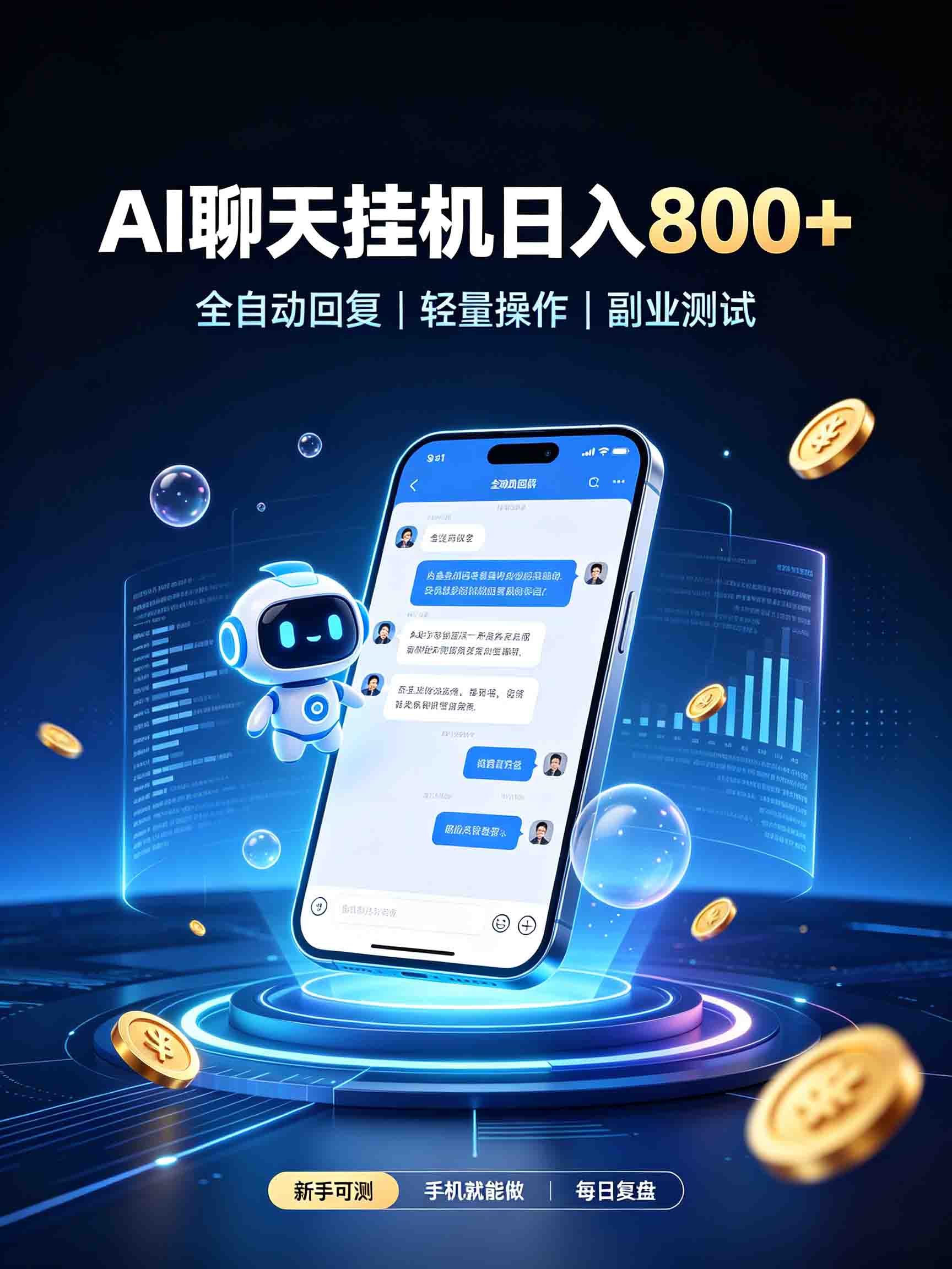AI聊天挂机，日入800+，适用个人副业，工作室矩阵操作-宇文网创