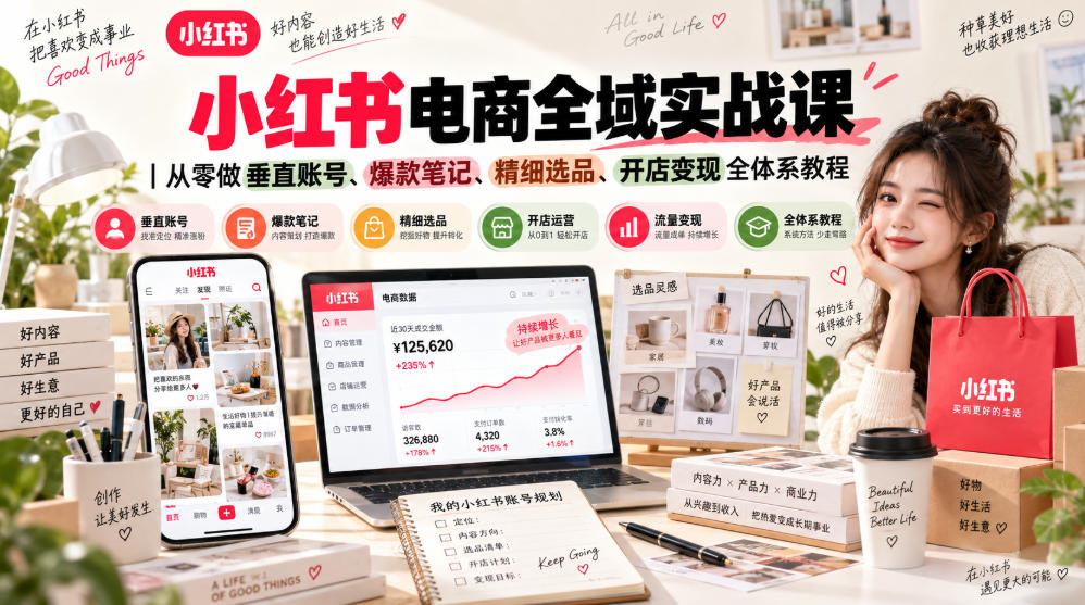 小红书电商全域实战课｜从零做垂直账号、爆款笔记、精细选品、开店变现全体系教程-宇文网创
