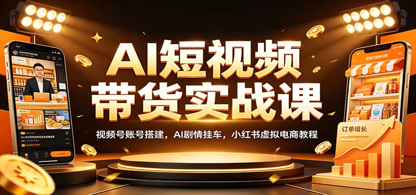 AI短视频带货实战课：视频号账号搭建，AI剧情挂车，小红书虚拟电商教程-宇文网创