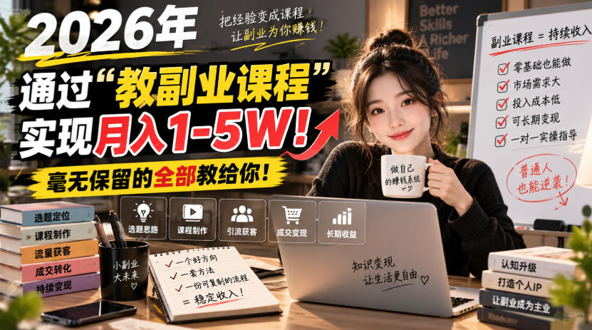 2026年通过“教副业课程”实现月入1-5W！毫无保留的全部教给你！-宇文网创