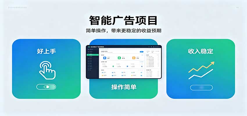 智能广告挂机项目,操作简单上手快,收益稳定可持续。稳定日入300+-宇文网创