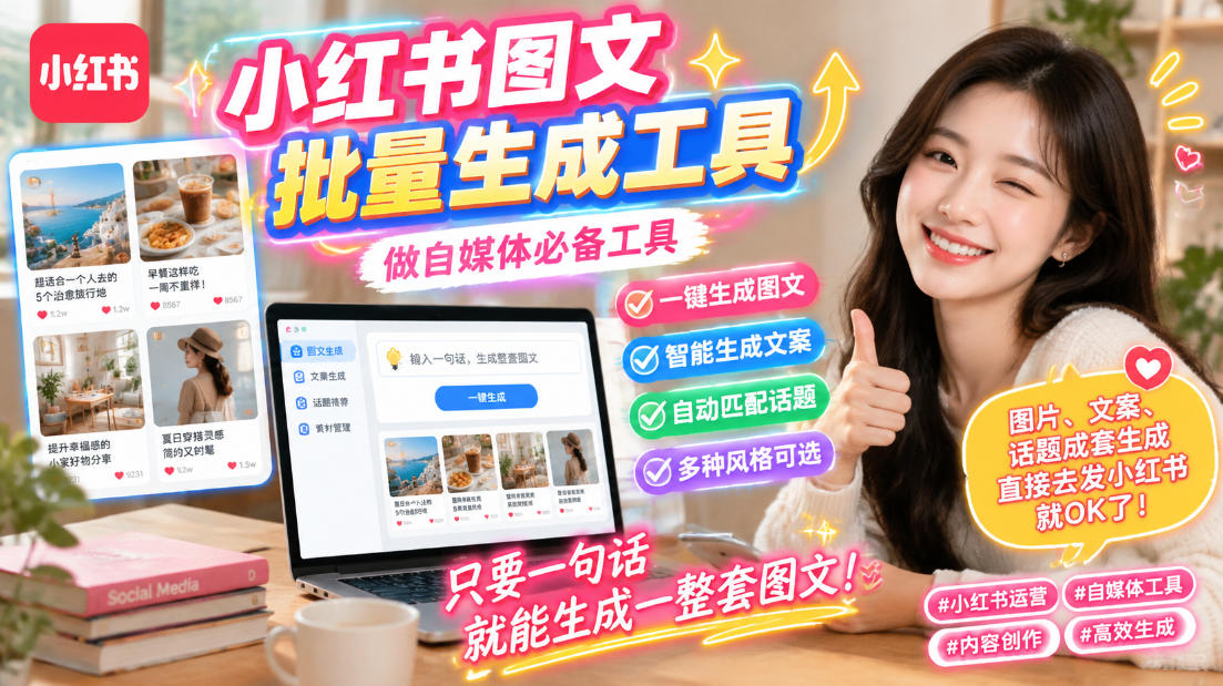 小红书图文批量生成工具,话题、文案、配图一键生成,直接发布,做自媒体必备工具-宇文网创