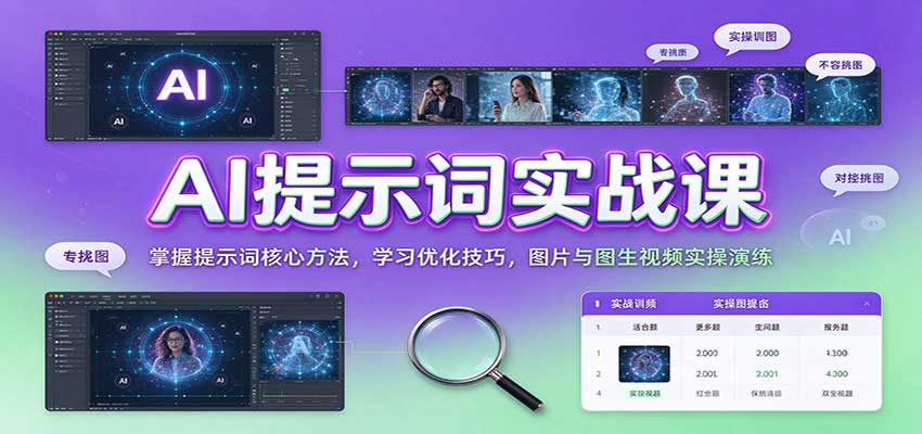 AI提示词实战课：掌握提示词核心方法，学习优化技巧，图片与图生视频实操演练-宇文网创