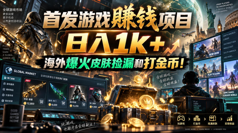首发游戏賺钱项目,日入1k+,海外爆火皮肤捡漏和打金币!【揭秘】-宇文网创