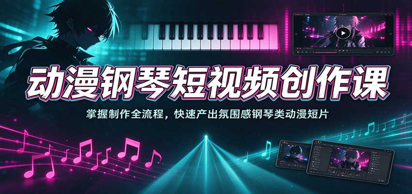 动漫钢琴短视频创作课：掌握制作全流程，快速产出氛围感钢琴类动漫短片-宇文网创