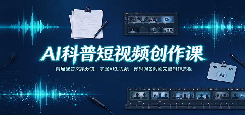 AI科普短视频创作课:精通配音文案分镜,掌握AI生视频,剪辑调色封面完整制作流程-宇文网创
