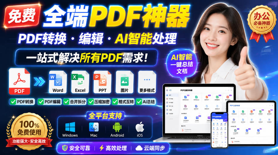 免费全端PDF神器，PDF转换·编辑·AI智能处理，一站式解决所有PDF需求!-宇文网创