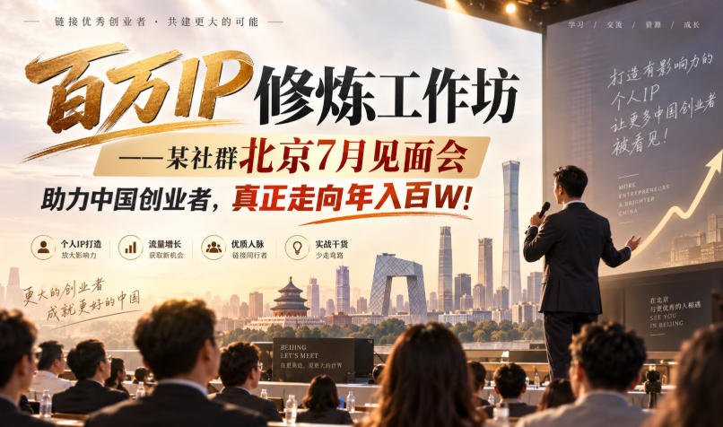 百万IP修炼工作坊——某社群北京7月见面会，助力中国创业者，真正走向年入百W!-宇文网创