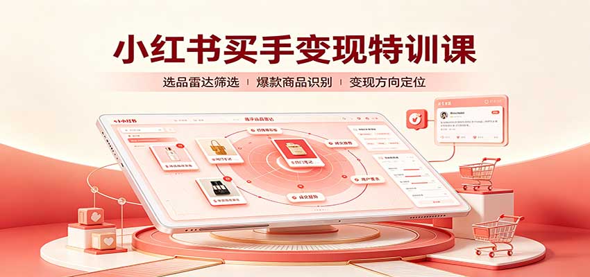 小红书买手变现特训课:账号定位养号起号,选品挂车,笔记标题封面全套教学-宇文网创