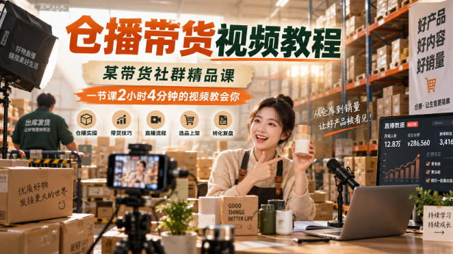 仓播带货视频教程,某带货社群精品课,一节课2小时4分钟的视频教会你-宇文网创