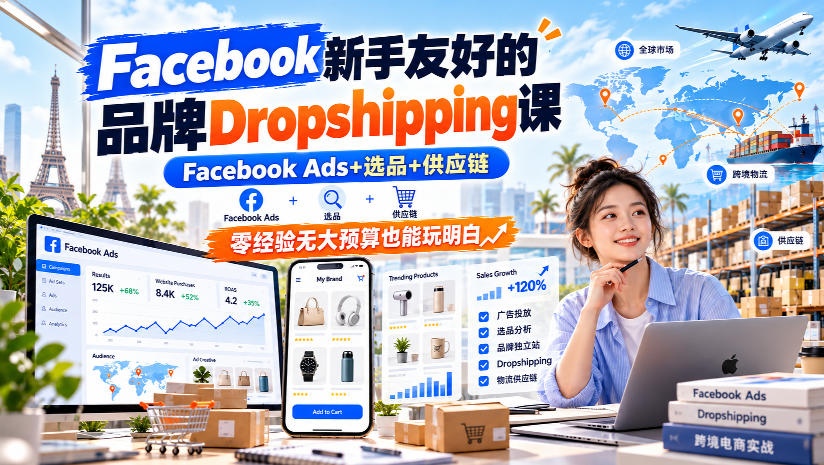 Facebook新手友好的品牌Dropshipping课,Facebook Ads+选品+供应链,零经验无大预算也能玩明白【原创双语字幕】-宇文网创