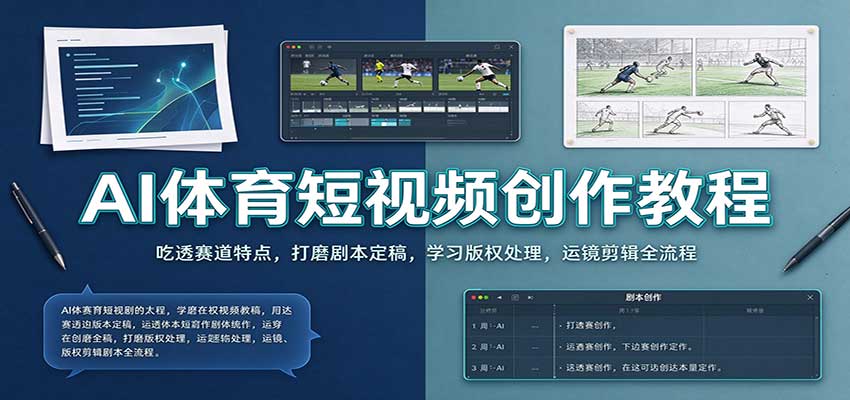 AI体育短视频创作教程：吃透赛道特点，打磨剧本定稿，学习版权处理，运镜剪辑全流程-宇文网创