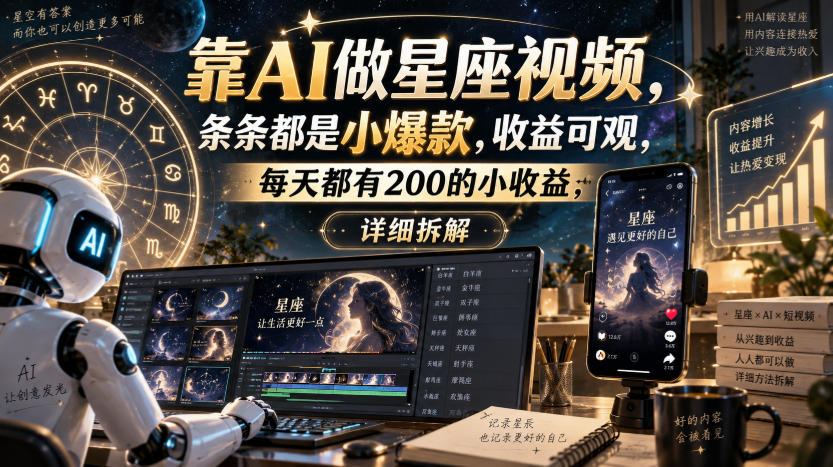 靠AI做星座视频,条条都是小爆款,收益可观,每天都有200的小收益,详细拆解-宇文网创