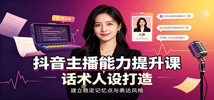 抖音主播能力提升课：账号底层逻辑，直播间搭建调试，话术人设打造全套教学-宇文网创