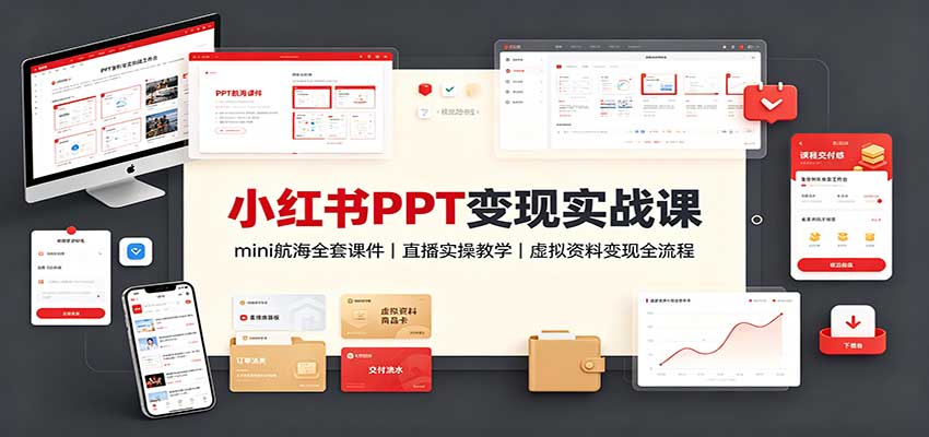 小红书PPT变现实战课:mini航海全套课件+直播实操教学,虚拟资料变现全流程-宇文网创