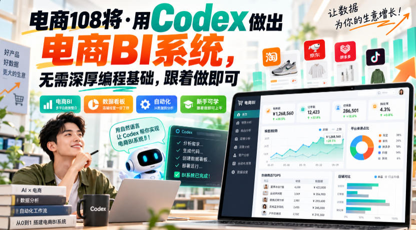 电商108将·用Codex做出电商BI系统,无需深厚编程基础,跟着做即可-宇文网创