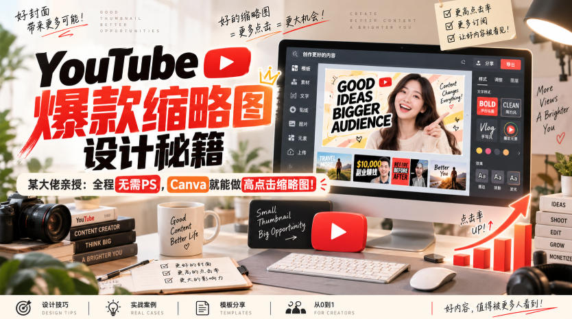 YouTube爆款缩略图设计秘籍，某油管大佬（610万订阅者）亲授，全程无需PS，Canva就能做高点击缩略图！【原创双语字幕】-宇文网创