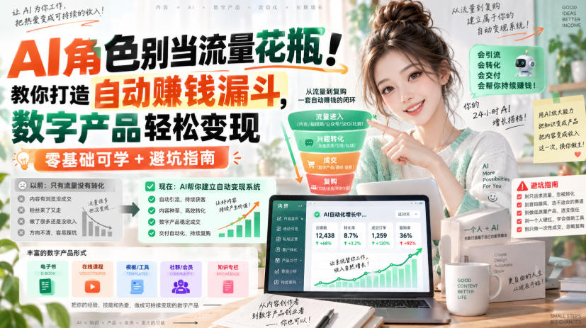 AI角色别当流量花瓶！教你打造自动賺钱漏斗，数字产品轻松变现（零基础可学+避坑指南）【原创双语字幕】-宇文网创