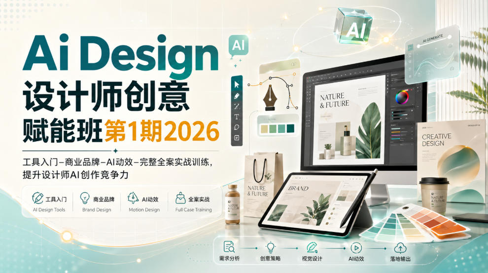 Ai Design设计师创意赋能班第1期2026｜工具入门‑商业品牌‑AI动效‑完整全案实战训练，提升设计师AI创作竞争力-宇文网创
