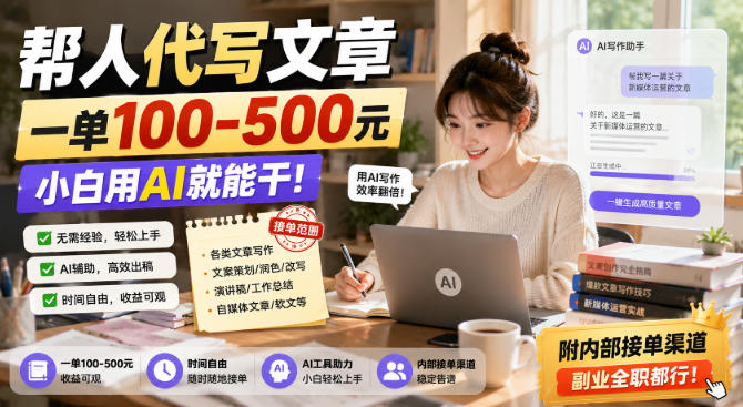 帮人代写文章,一单100-500,小白用AI就能干,附内部接单渠道,副业全职都行【揭秘】-宇文网创