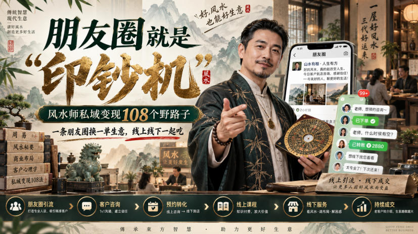 朋友圈就是“印钞机”，风水师私域变现108个野路子，一条朋友圈换一单生意，线上线下一起吃【文档】-宇文网创