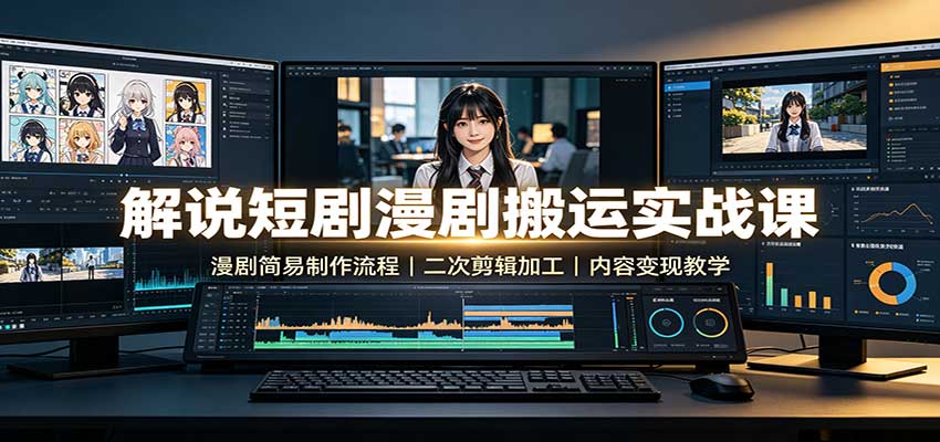 解说短剧漫剧搬运实战课:漫剧简易制作流程,二次剪辑加工,内容变现教学-宇文网创