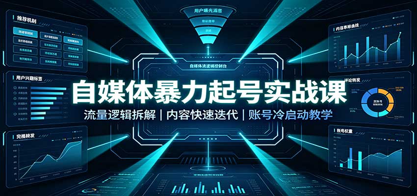 自媒体暴力起号实战课:流量逻辑拆解,内容快速迭代,账号冷启动教学-宇文网创
