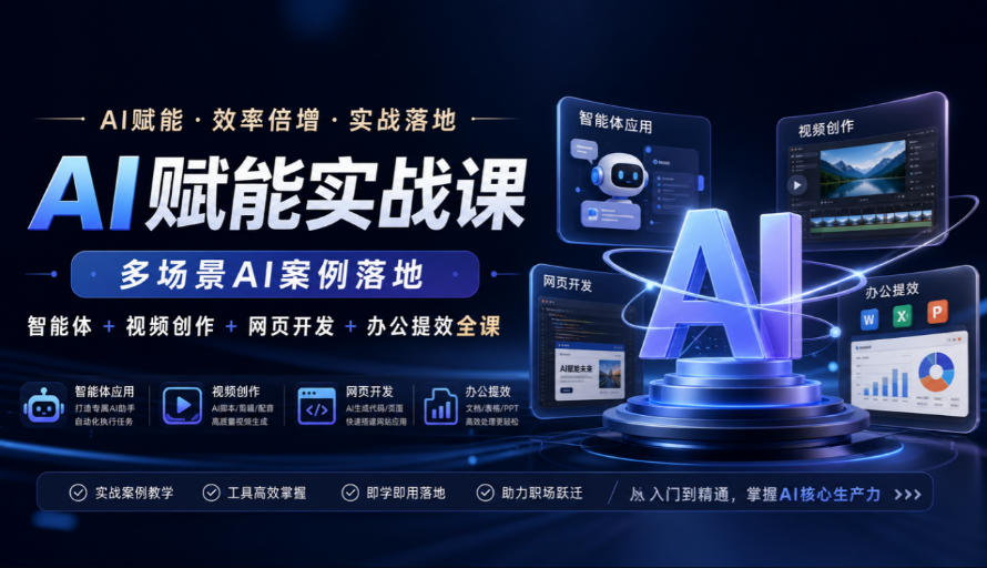 AI赋能实战课，多场景AI案例落地，智能体+视频创作+网页开发+办公提效全课-宇文网创