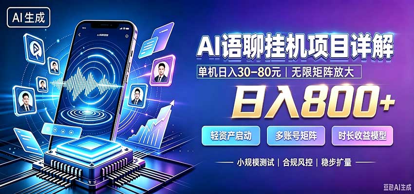 AI语聊挂机,日入800+,适用个人副业,工作室矩阵操作-宇文网创