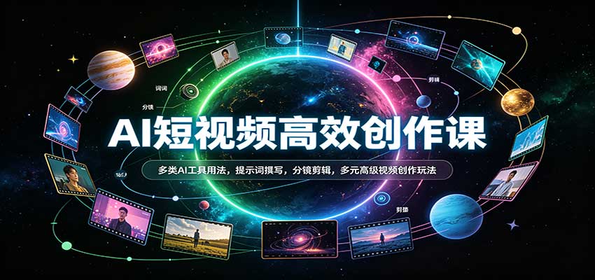 AI短视频高效创作课:多类AI工具用法,提示词撰写,分镜剪辑,多元高级视频创作玩法-宇文网创