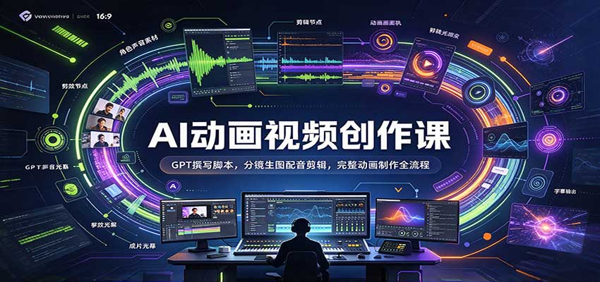 AI动画视频创作课：GPT撰写脚本，分镜生图配音剪辑，完整动画制作全流程-宇文网创