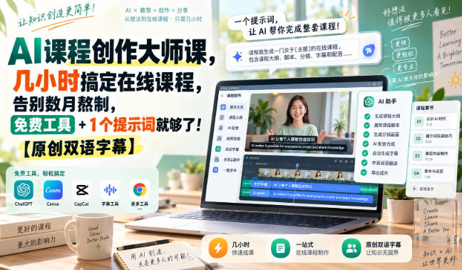 AI课程创作大师课,几小时搞定在线课程,告别数月熬制,免费工具+1个提示词就够了!【原创双语字幕】-宇文网创