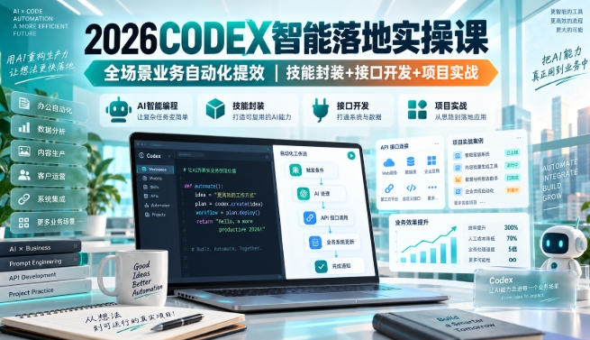 2026Codex智能落地实操课,全场景业务自动化提效,技能封装+接口开发+项目实战-宇文网创