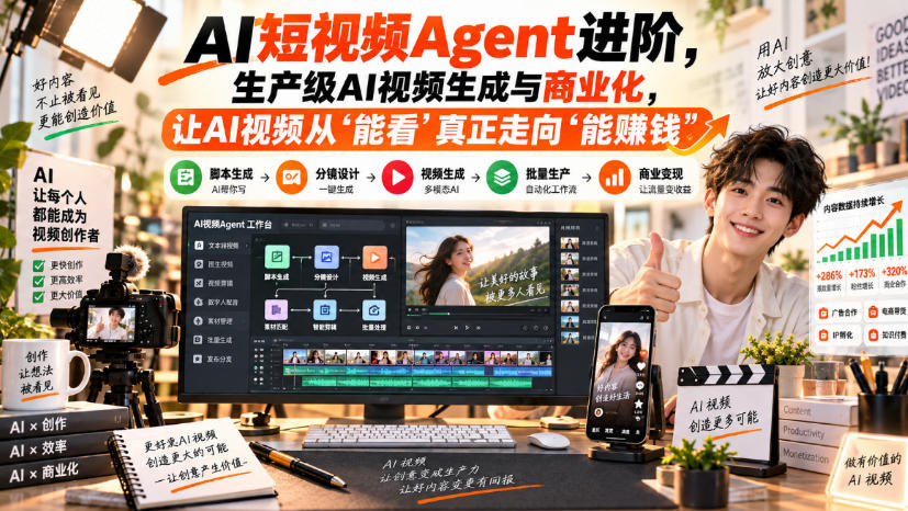 AI短视频Agent进阶，生产级AI视频生成与商业化，让AI视频从”能看”真正走向”能賺钱”-宇文网创