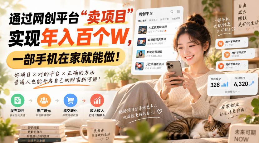 靠卖网创项目变现，一年拿下百万收益！一台手机就能操作！-宇文网创