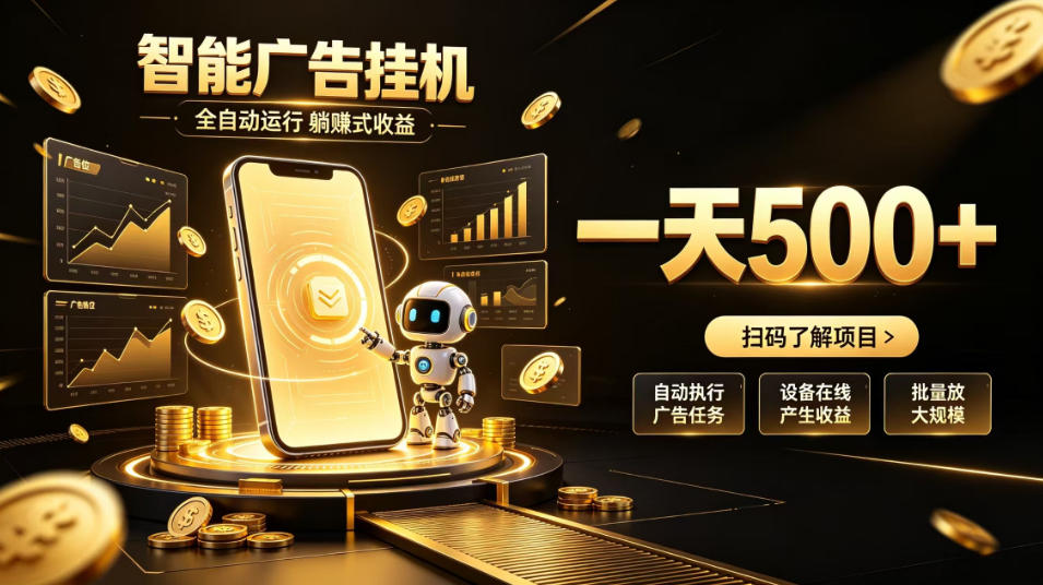 智能广告挂G项目，无需人工值守，全自动躺賺增收，单日收益可达500+【揭秘】-宇文网创