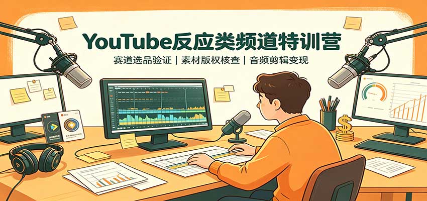 YouTube反应类频道特训营:赛道选品验证,素材版权核查,音频剪辑变现-宇文网创