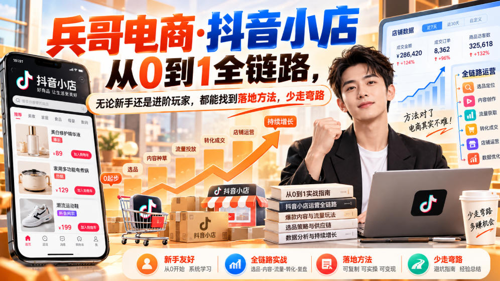 【无水印】兵哥电商·抖音小店从0到1全链路,无论新手还是进阶玩家,都能找到落地方法,少走弯路(更新9月)-宇文网创